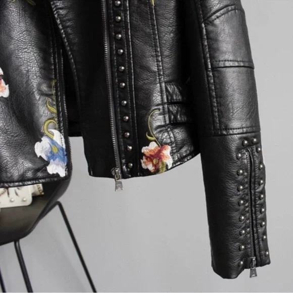 Vigoss Embroidered Floral Leather Jacket, Small, Black/Multi NWOT - Picture 5 of 12